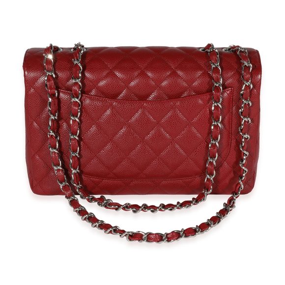 Chanel Red Quilted Caviar Jumbo Classic Single Flap Bag - Picture 3 of 8